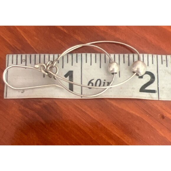 Vintage Sterling Silver Double Hoop Earrings Teardrop Ball Beads Hook Estate 1.7 - Picture 5 of 5